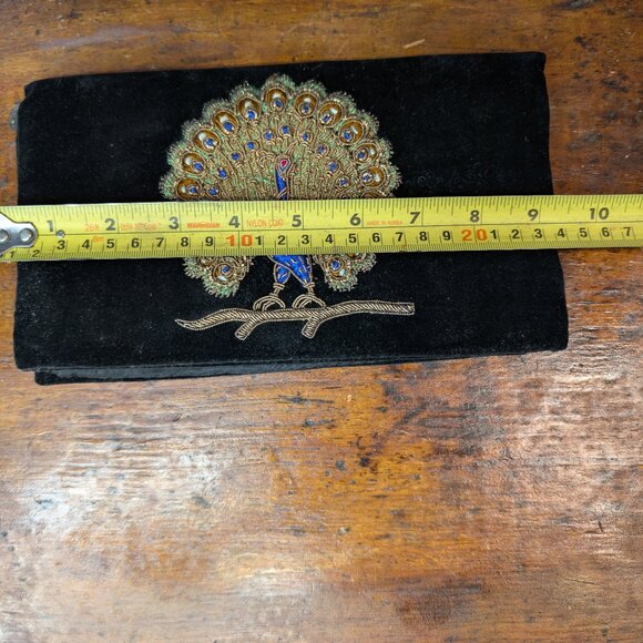 RARE Vintage Black Velvet Peacock Evening Clutch | Zardozi Hand Embroidery - Picture 5 of 7